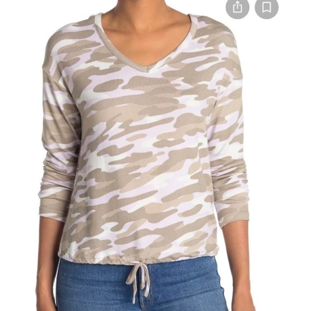 Como Vintage sz S/P olive camo 3/4 sleeve knit top